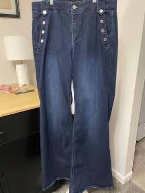 White House Black Market Dark Navy Wide-Leg Jeans with Button Trim